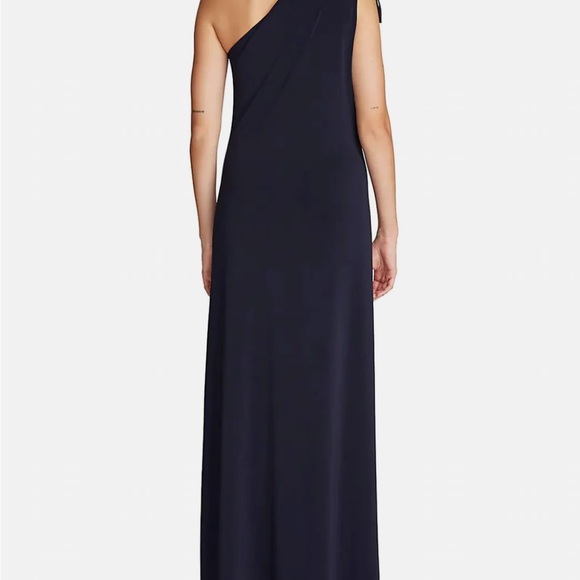 Halston Heritage One Shoulder Navy Jersey Gown - Picture 4 of 9